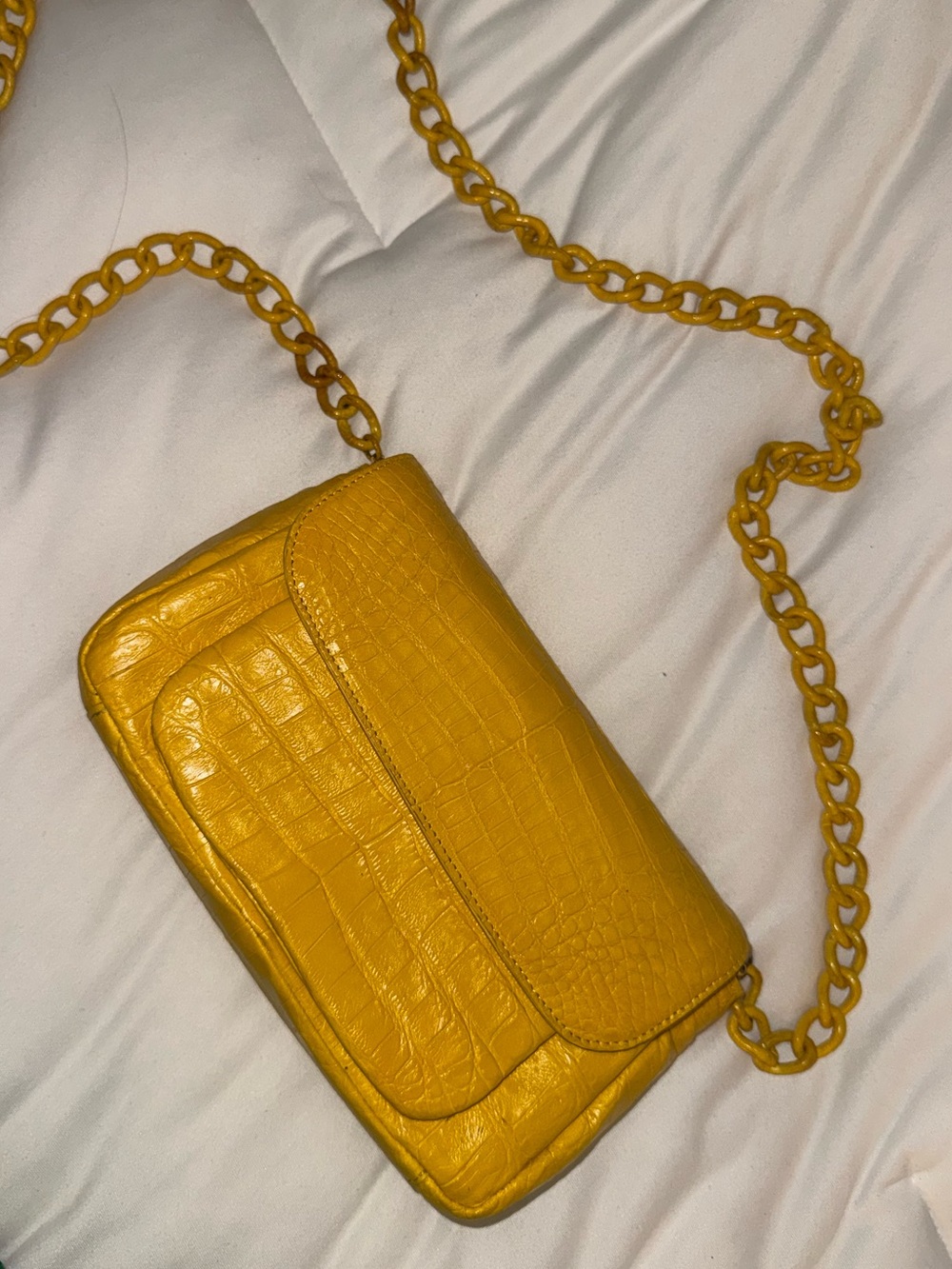 Nancy Gonzalez Yellow Croc-Embossed Chain Strap Crossbody